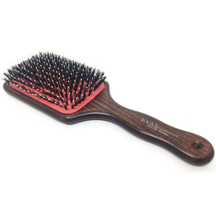 Evas Brushes Professional Wooden Natural Boar / Nylon Bristles Racquet Hair Brush WD39 - Evas