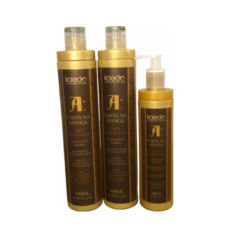 Kaedo Brazilian Keratin Treatment Carta na Manga Indispensable Use Reconstruction Treatment Kit 3 Itens - Kaedo