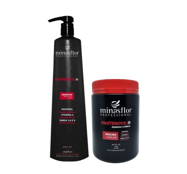 Minas Flor Brazilian Keratin Treatment Pantenovil Vitamin A Omega 3, 6 & 9 Damaged Hair Treatment Kit 2x1 - Minas Flor