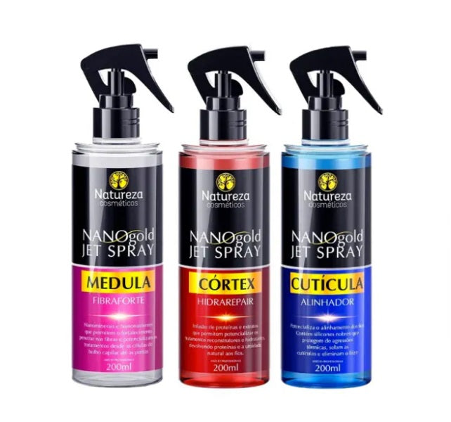 Natureza Cosmetics Hair Aligner Nano Gold Jet Spray Hair Aligner Repair Treatment Kit 3x200ml - Natureza Cosmetics