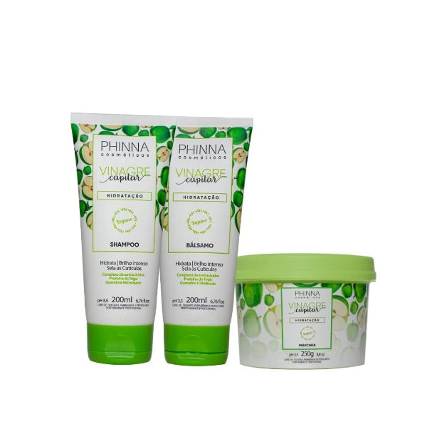 Phinna Hair Care Kits Apple Vinegar Sealant Amino Acids Coconut Hair Strengthening pH Control Kit 3 Itens - Phinna