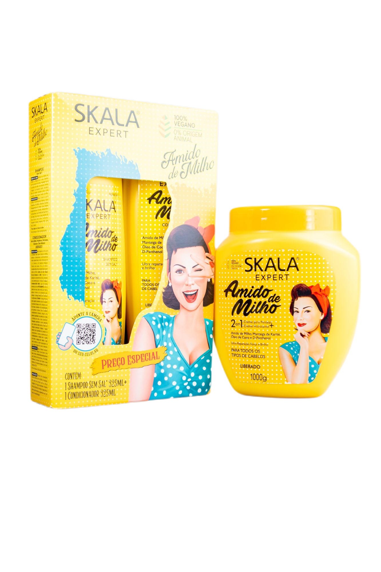 Skala Home Care Skala Expert Amido de Milho Corn Starch Ultra Repairing Strengthening Shine Vegan Kit 3 Prod. - Skala