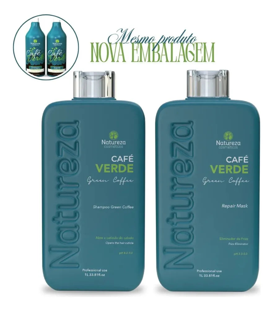 Tratamiento Profesional Café Verde Extracto de Menta Suavidad Brillo 2x1L - Natureza