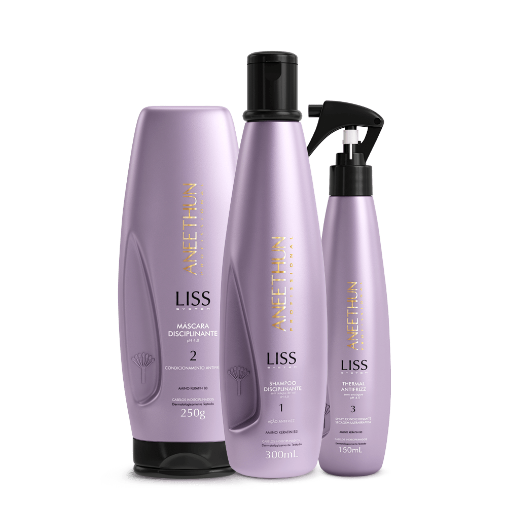 Aneethun Home Care Set Frizz Reduction Long-lasting Smooth Liss System Hair Kit 3 Itens - Aneethun