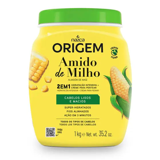 Origem Moisturizing Corn Starch Coconut Vegan Anti Frizz Mask 1Kg - Nazca