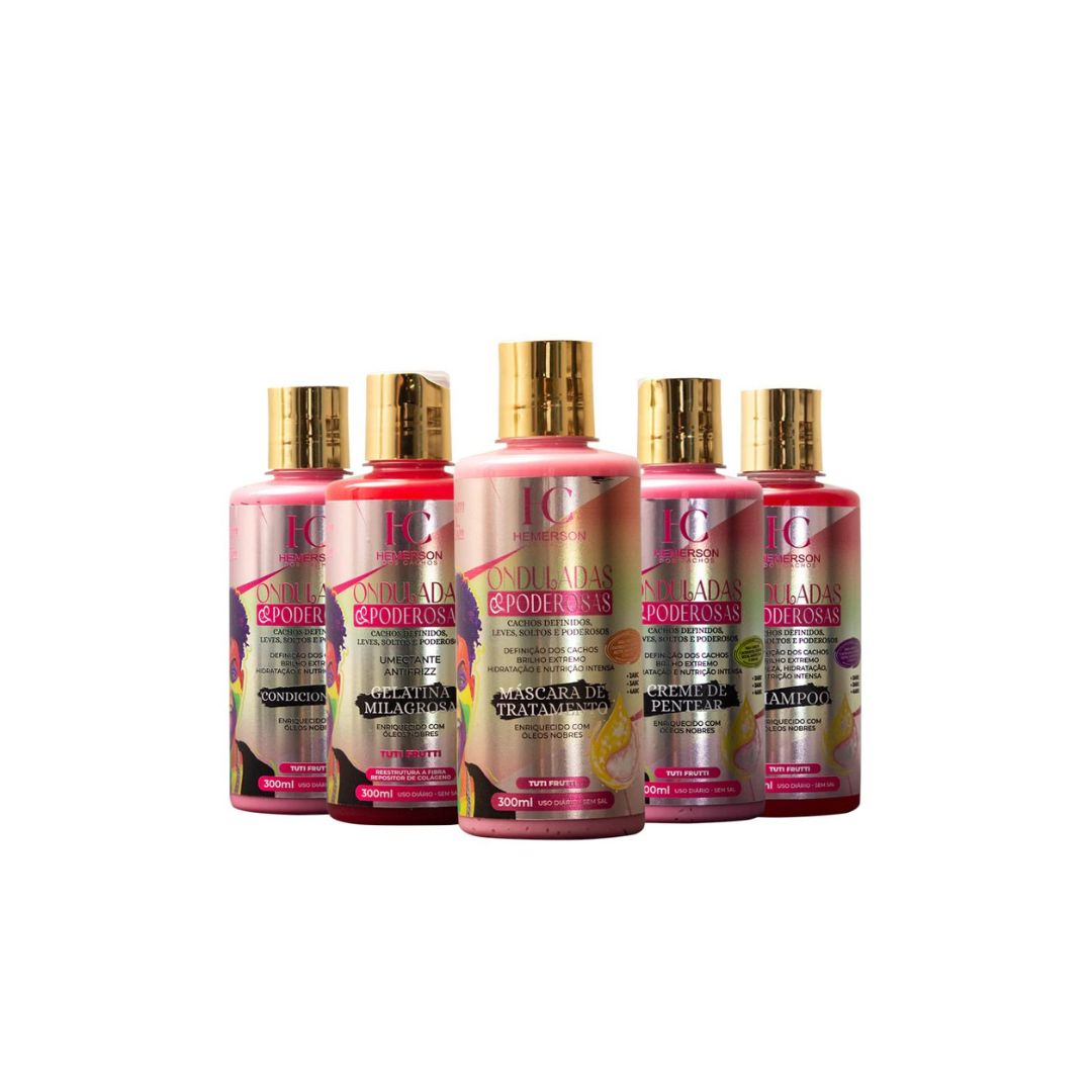 HEMERSON DOS CACHOS Hemerson dos Cachos Onduladas Poderosas Curly Wavy Hair Treatment Kit 5x300ml (16.9 fl oz each)