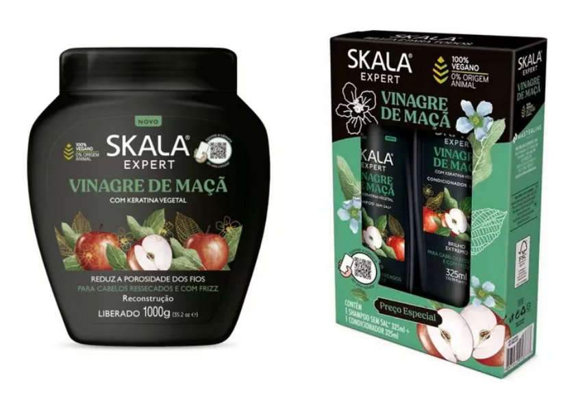 Skala Home Care Set Skala Expert Vinagre de Maça Apple Vinegar Vegan Reconstruction Shine Treatment Kit 3 Prod. - Skala