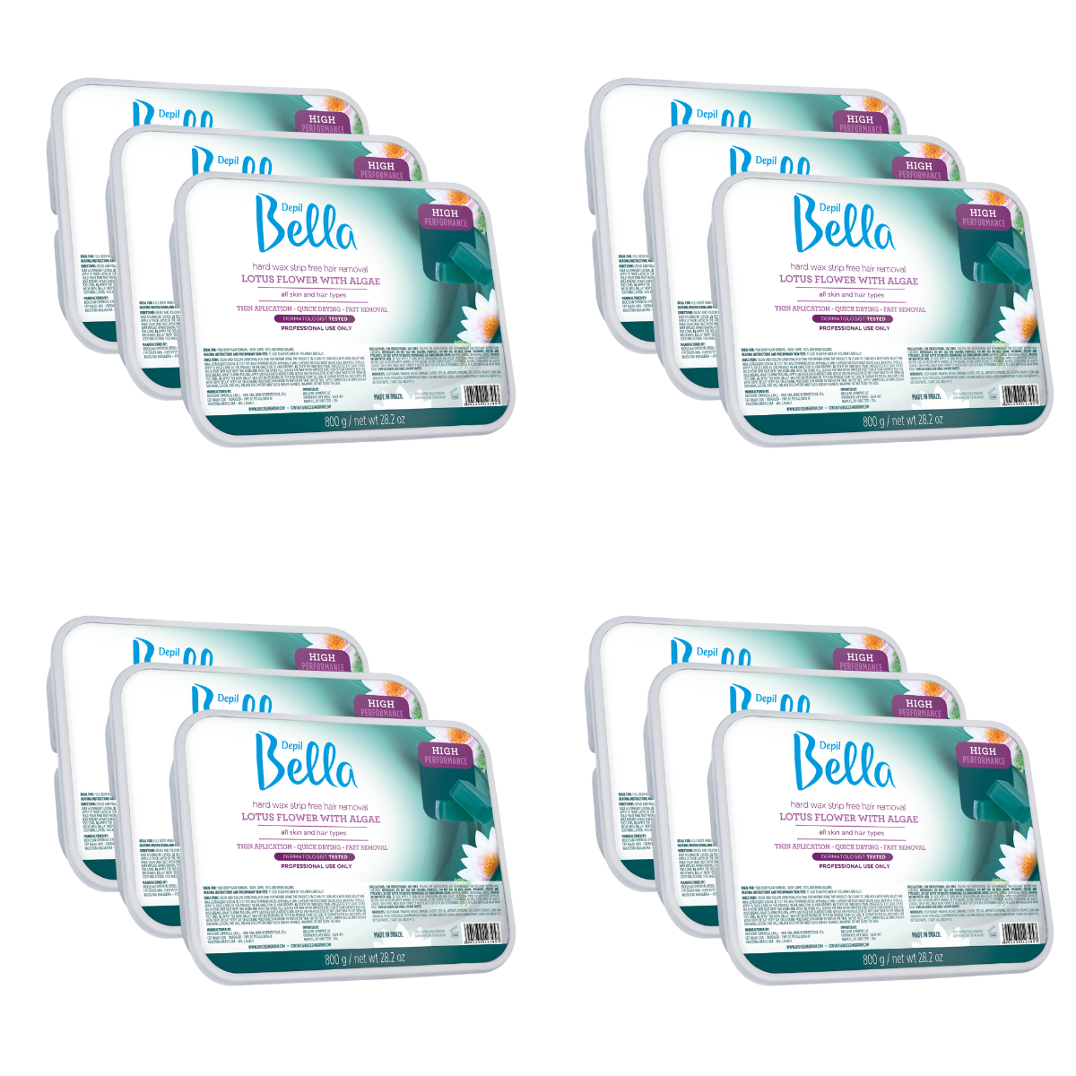 Depil Bella Hair Removal Wax Depil Bella High Performance Hard Wax Hair Removal Lotus Flower & Algae 28.2 Oz (12 Units )