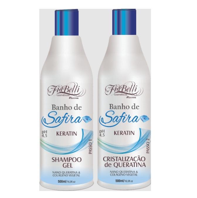 FioBelli Brazilian Keratin Treatment Safira Sapphire Bath Crystallization Keratin Reconstruction Kit 2x500ml - FioBelli