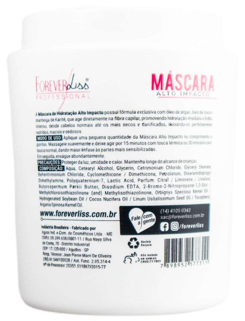 Forever Liss Brazilian Hair Treatment Hydration Mask High Impact 1kg - Forever Liss