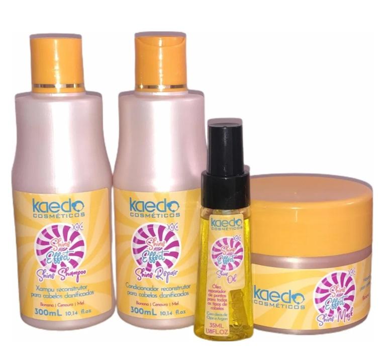 Kaedo Home Care Shine Effect Banana Carrot Honey Ojon Argan Reconstruction Kit 4 Itens - Kaedo