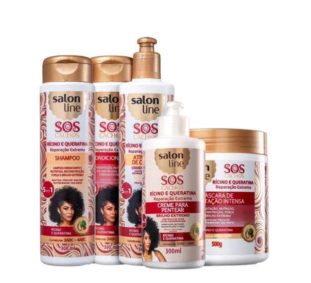 Other Brazilian Keratin Treatment SOS Curls Ricino Keratin Wavy Curly Deep Repair Treatment 5 Prod. - Salon Line