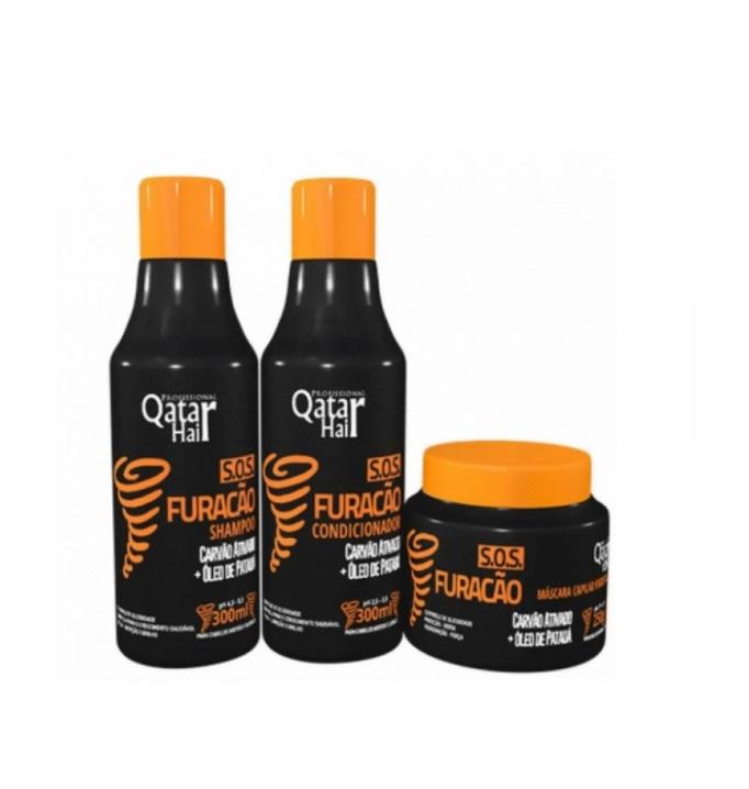 Qatar Hair SOS Furacão Activated Charcoal Patua Oil Hurricane Haie Kit 3 Itens - Qatar Hair