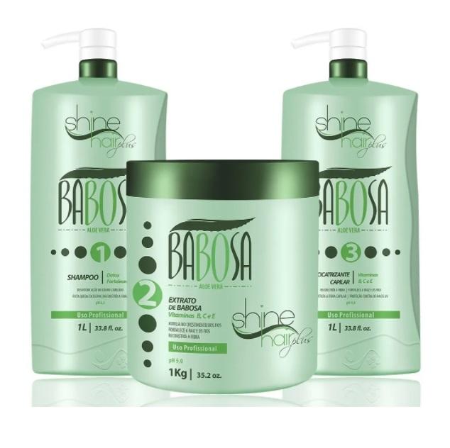 Shine Hair Brazilian Keratin Treatment Babosa Aloe Vera Vitamins Dry Hair Rebuilding Treatment Kit 3x1 - Shine Hair