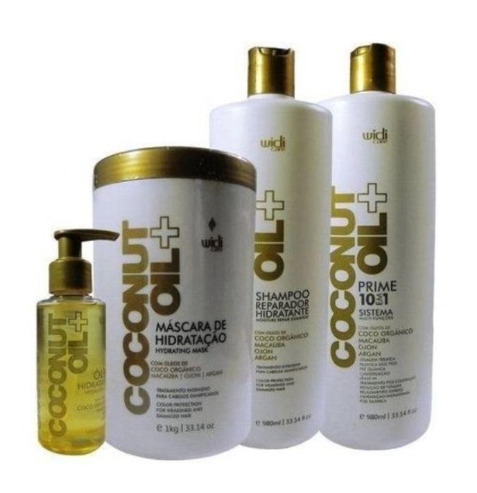 Widi Care Brazilian Keratin Treatment Coconut Organic Oil Argan Ojon Macaúba 10 in 1 Treatment Kit 4 Itens - Widi Care